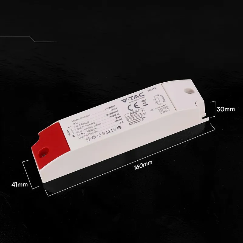 Zasilacz Do LED Modułowy Montażowy SLIM V-TAC 36W 24V 1.5A IP44 Filtr EMI VT-24037