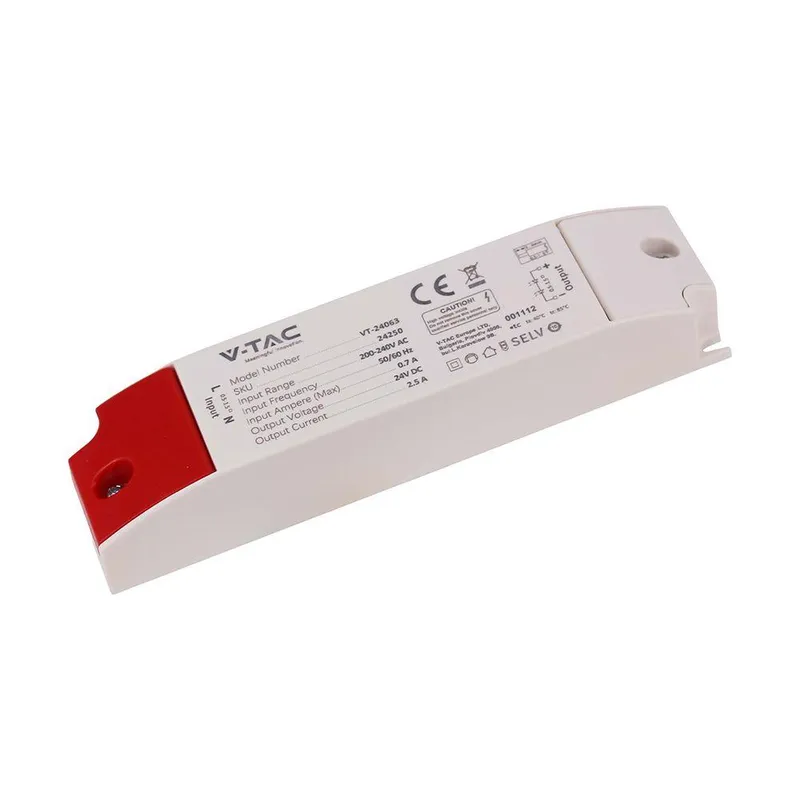Zasilacz Do LED Modułowy Montażowy SLIM V-TAC 60W 24V 2.5A IP44 Filtr EMI VT-24063
