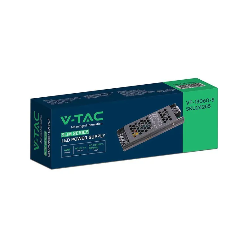 Zasilacz Do LED Modułowy Montażowy SLIM V-TAC 60W 12V 5A IP20 Filtr EMI VT-13060-S