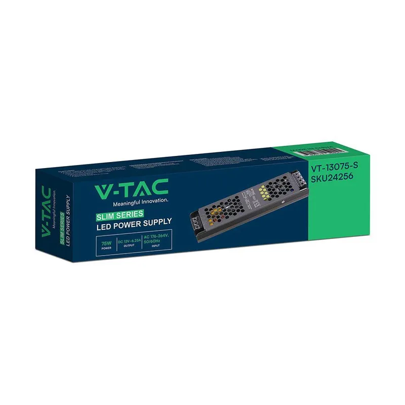 Zasilacz Do LED Modułowy Montażowy SLIM V-TAC 75W 12V 6.25A IP20 Filtr EMI VT-13075-S