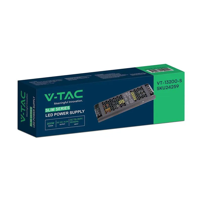 Zasilacz Do LED Modułowy Montażowy SLIM V-TAC 200W 12V 16.5A IP20 Filtr EMI VT-13200-S