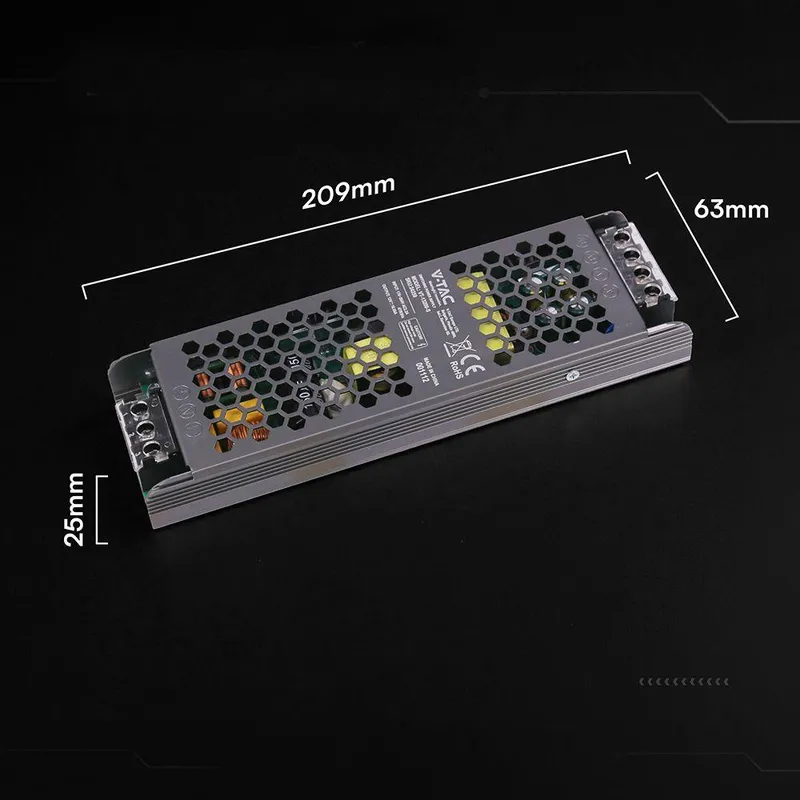 Zasilacz Do LED Modułowy Montażowy SLIM V-TAC 200W 12V 16.5A IP20 Filtr EMI VT-13200-S