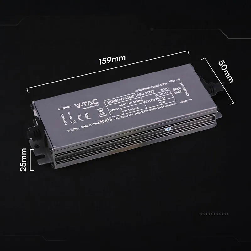 Zasilacz Do LED Hermetyczny SLIM V-TAC 60W 12V 5A IP67 Filtr EMI VT-13060