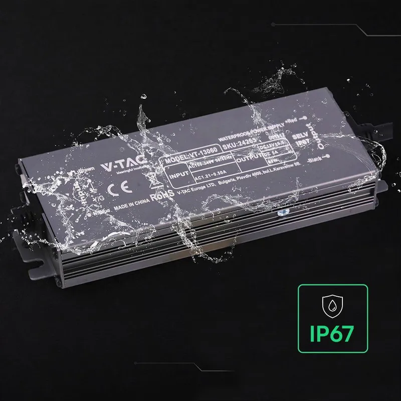 Zasilacz Do LED Hermetyczny SLIM V-TAC 60W 12V 5A IP67 Filtr EMI VT-13060