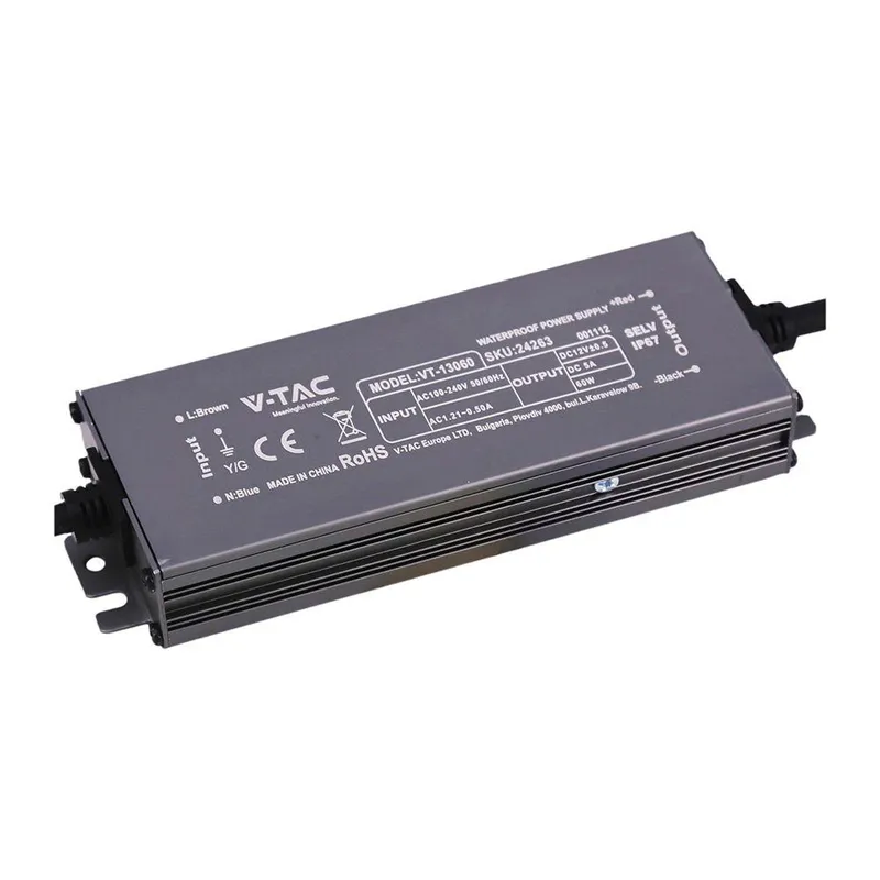 Zasilacz Do LED Hermetyczny SLIM V-TAC 60W 12V 5A IP67 Filtr EMI VT-13060