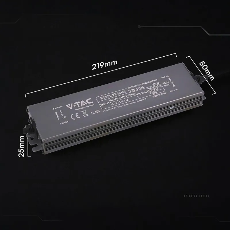 Zasilacz Do LED Hermetyczny SLIM V-TAC 100W 12V 8.3A IP67 Filtr EMI VT-13100
