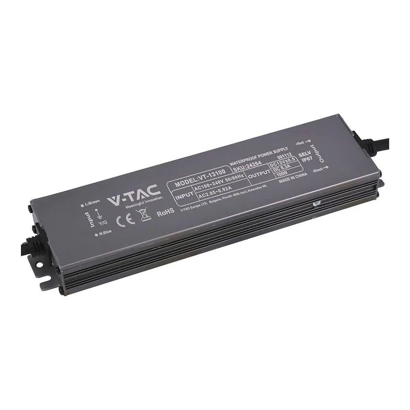 Zasilacz Do LED Hermetyczny SLIM V-TAC 100W 12V 8.3A IP67 Filtr EMI VT-13100