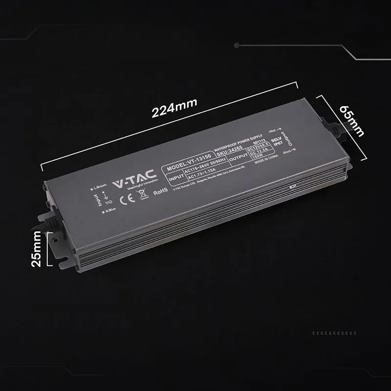 Zasilacz Do LED Hermetyczny SLIM V-TAC 150W 12V 12.5A IP67 Filtr EMI VT-13150