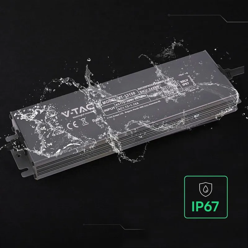 Zasilacz Do LED Hermetyczny SLIM V-TAC 150W 12V 12.5A IP67 Filtr EMI VT-13150