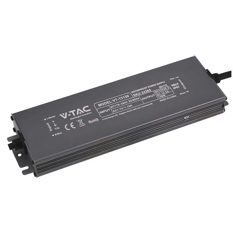 Zasilacz Do LED Hermetyczny SLIM V-TAC 150W 12V 12.5A IP67 Filtr EMI VT-13150