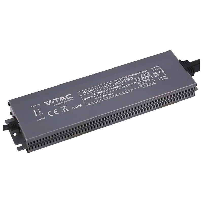 Zasilacz Do LED Hermetyczny SLIM V-TAC 200W 12V 16.5A IP67 Filtr EMI VT-13200