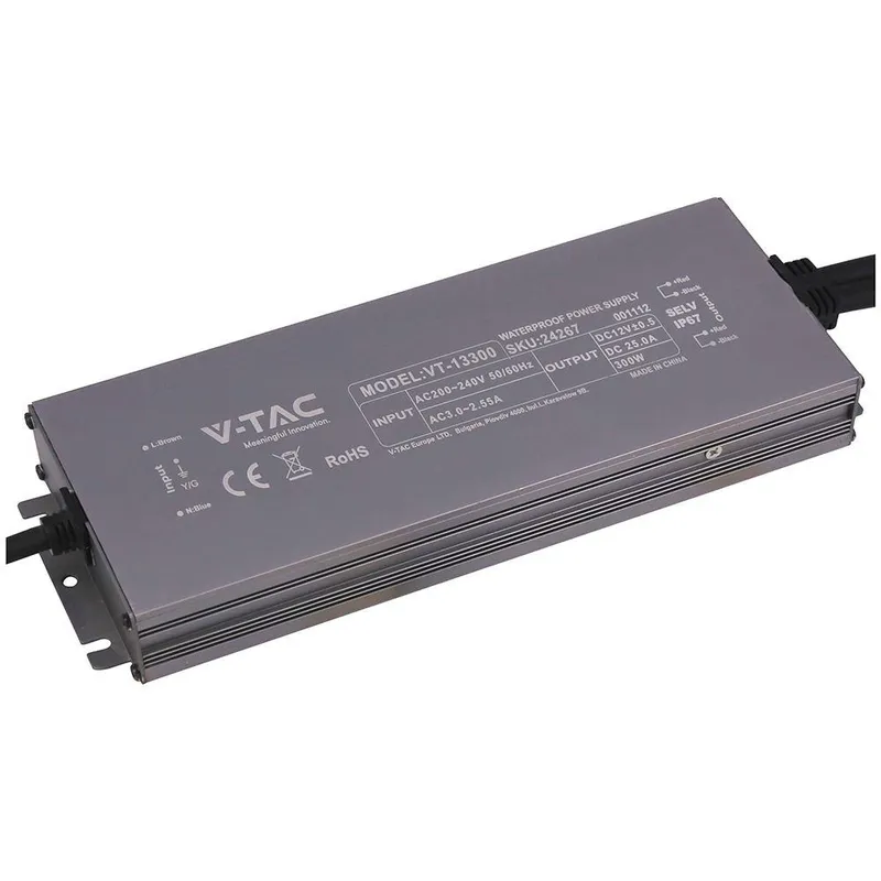 Zasilacz Do LED Hermetyczny SLIM V-TAC 300W 12V 25A IP67 Filtr EMI VT-13300
