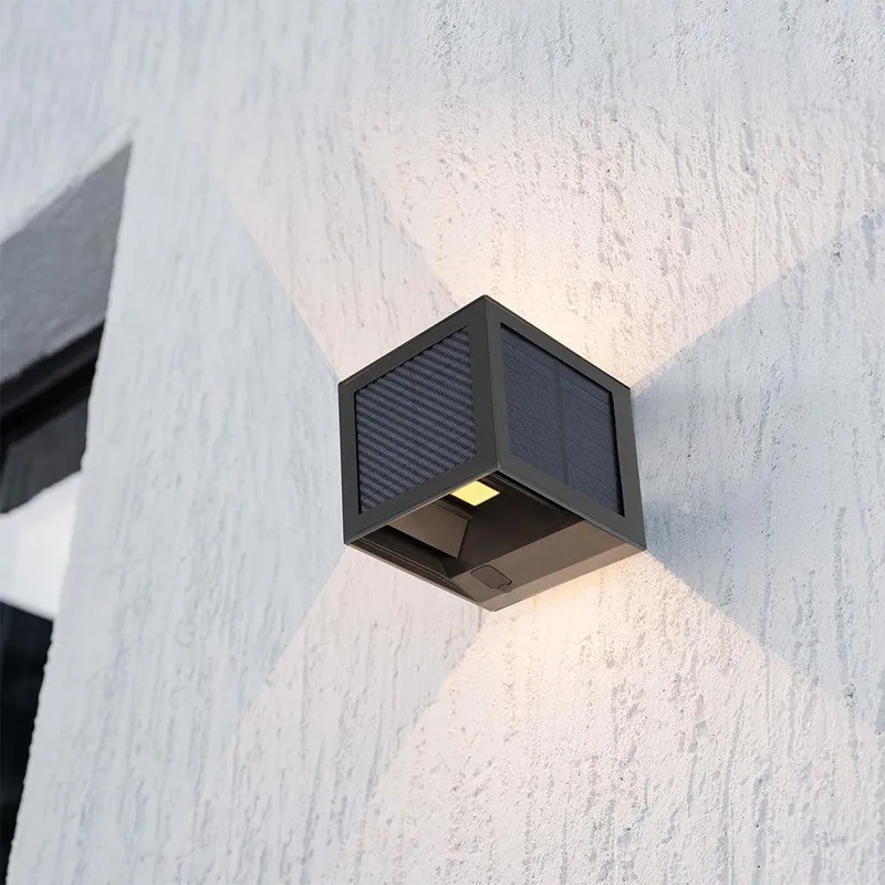 Oprawa Ścienna Solarna/USB V-TAC 9W LED COB Kostka 10x10cm IP65 Czujnik Ruchu VT-408CCT 3000K-4000K-6000K 900LM - Czarna