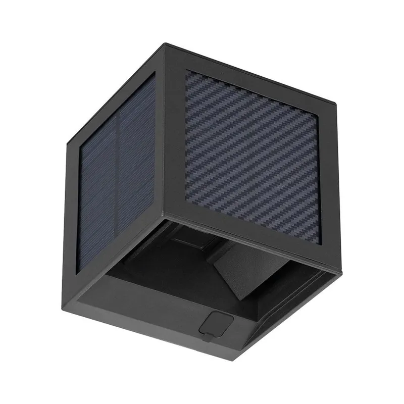Oprawa Ścienna Solarna/USB V-TAC 9W LED COB Kostka 10x10cm IP65 Czujnik Ruchu VT-408CCT 3000K-4000K-6000K 900LM - Czarna