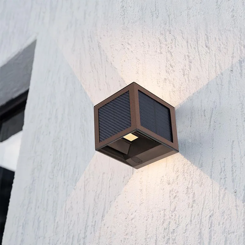 Oprawa Ścienna Solarna/USB V-TAC 9W LED COB Brąz Corten Kostka 10x10cm IP65 Czujnik Ruchu VT-408CCT 3000K-4000K-6000K 900LM