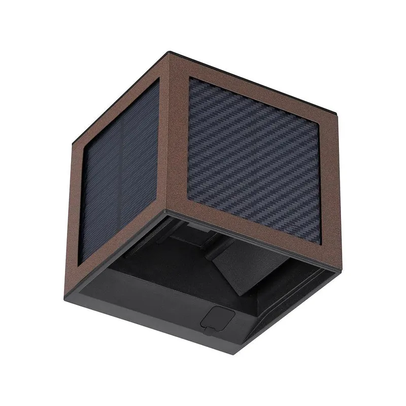 Oprawa Ścienna Solarna/USB V-TAC 9W LED COB Brąz Corten Kostka 10x10cm IP65 Czujnik Ruchu VT-408CCT 3000K-4000K-6000K 900LM