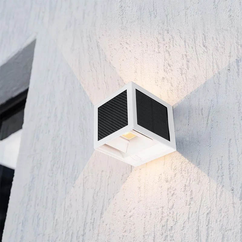Oprawa Ścienna Solarna/USB V-TAC 9W LED COB Kostka 10x10cm IP65 Czujnik Ruchu VT-408CCT 3000K-4000K-6000K 900LM - Biała