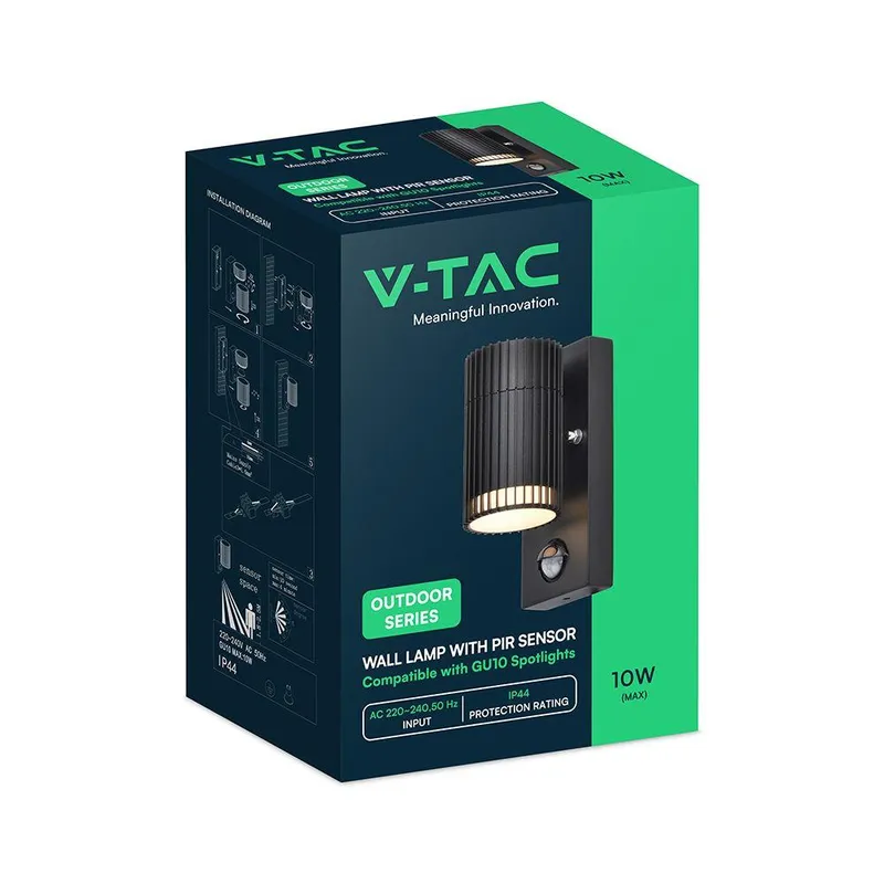 Kinkiet Ogrodowy V-TAC GU10 Czujnik Aluminium W Dół IP44 VT-10174PIR 3 Lata Gwarancji - Czarny