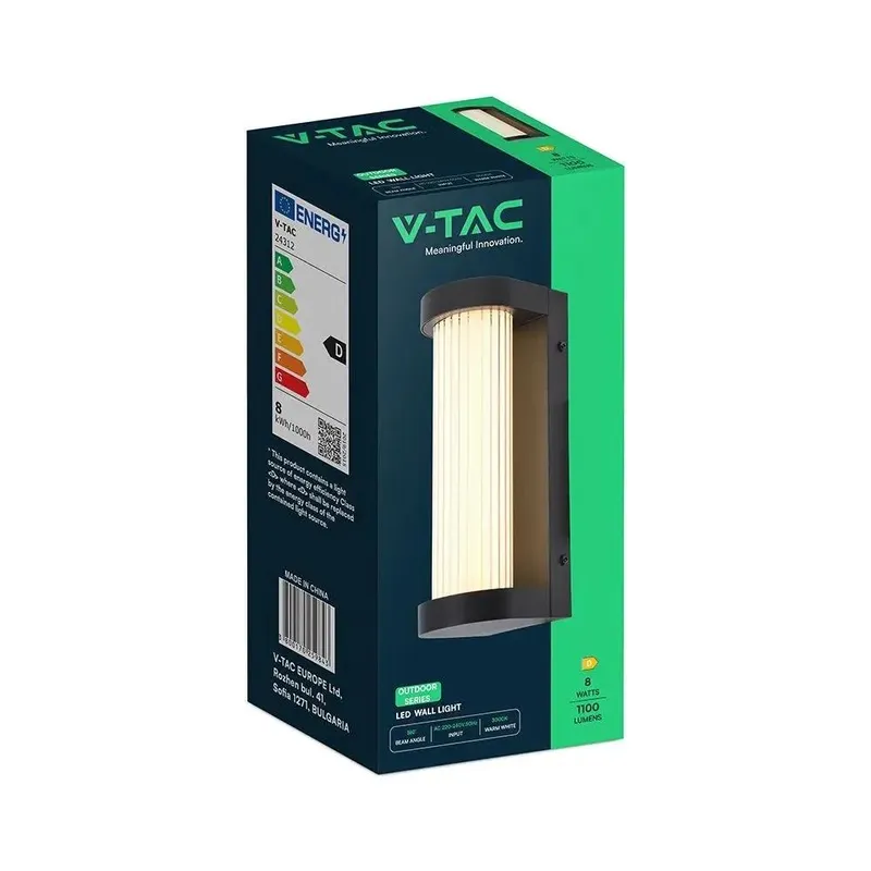 Oprawa Ścienna Elewacyjna V-TAC LED 8W IP44 VT-10180 3000K 1100LM - Czarna