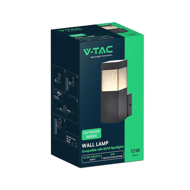 Oprawa Ścienna Elewacyjna V-TAC LED GU10 IP44 VT-10186 3 Lata Gwarancji - Czarna