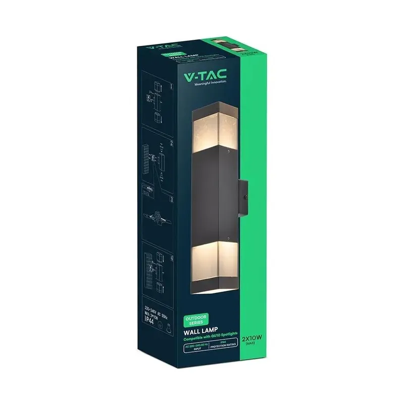 Oprawa Ścienna Elewacyjna V-TAC LED 2XGU10 IP44 VT-10187 3 Lata Gwarancji - Czarna