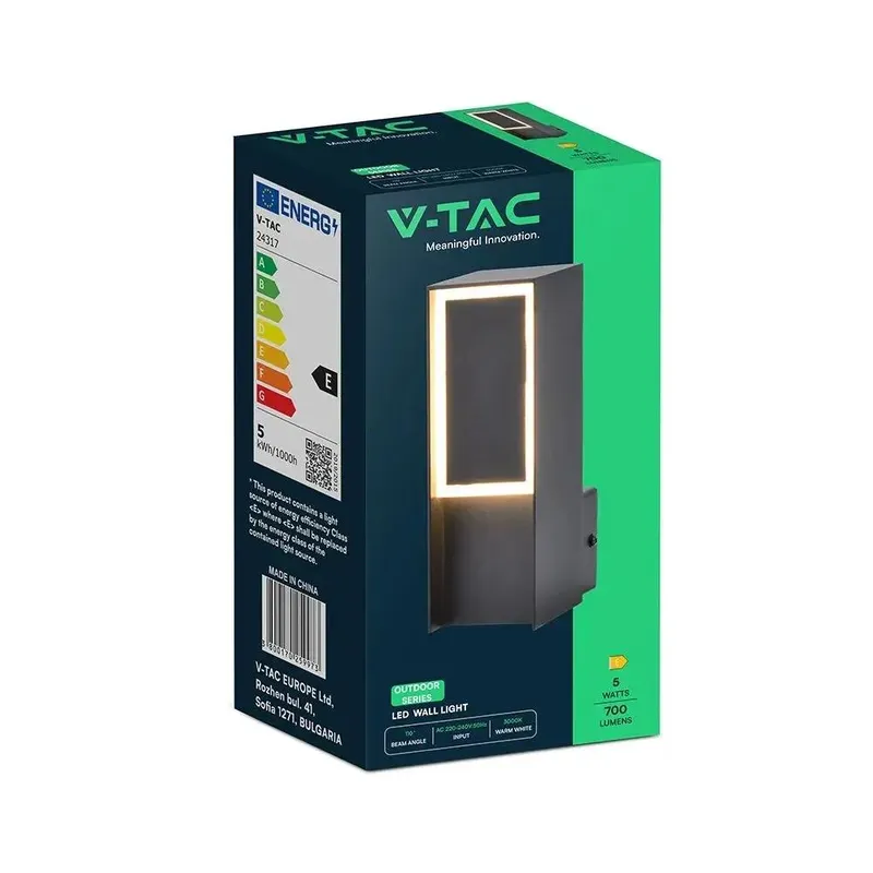 Oprawa Ścienna Elewacyjna V-TAC LED 5W IP44 VT-10189 3000K 700LM - Czarna