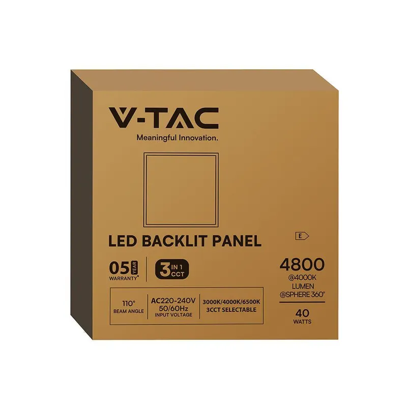 Panel LED V-TAC 40W 60x60 Backlight 33mm 120LM/W Zmiana Barwy CCT VT-61042CCT 3000K-4000K-6500K 4800LM 5 Lat Gwarancji