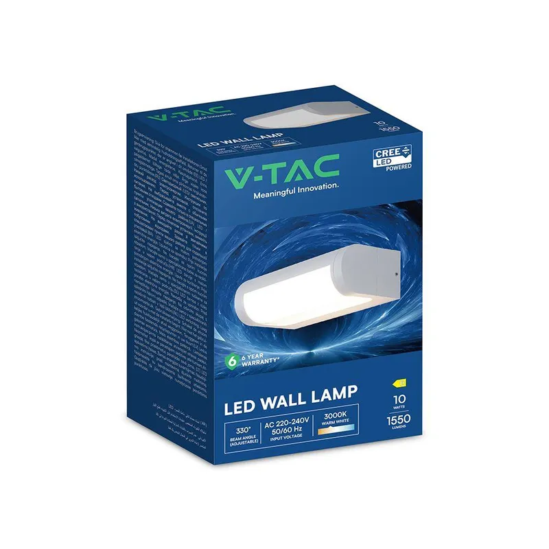 Kinkiet Ścienny Ogrodowy Elewacyjny V-TAC 10W CREE CHIP Regulowany IP65 VT-120012-W 3000K 1550LM 6 Lat Gwarancji - Biały