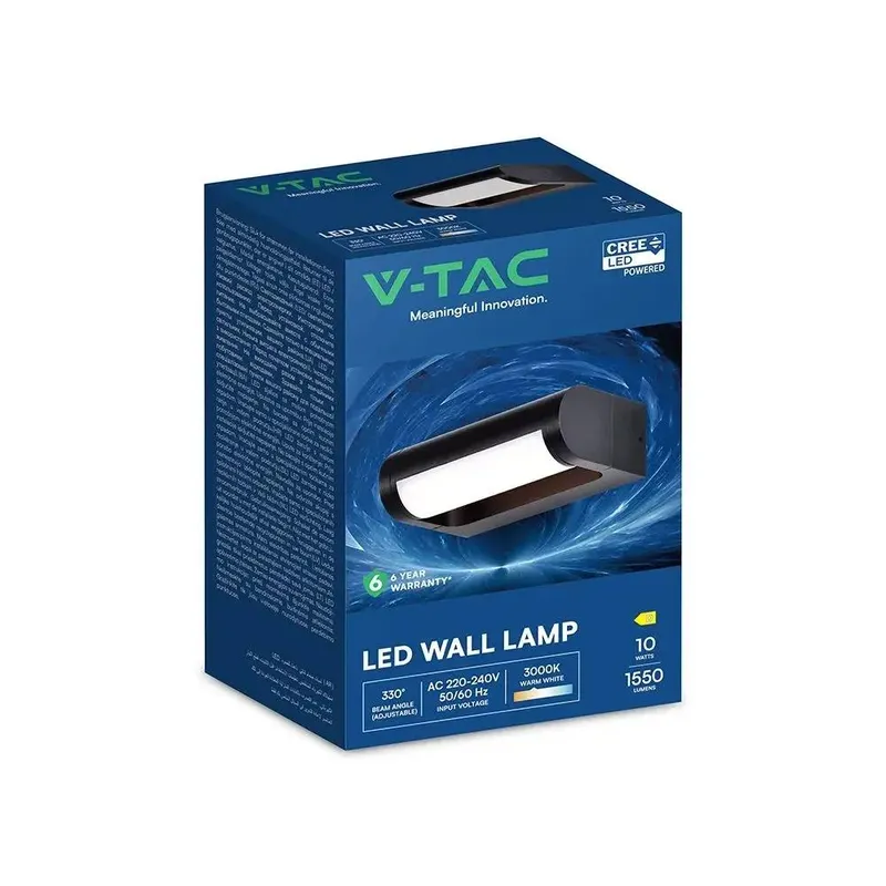 Kinkiet Ścienny Ogrodowy Elewacyjny V-TAC 10W CREE CHIP Regulowany IP65 VT-120012-B 3000K 1550LM 6 Lat Gwarancji - Czarny
