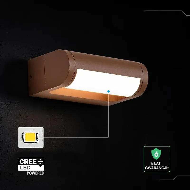 Kinkiet Ścienny Ogrodowy Elewacyjny V-TAC 10W CREE CHIP Regulowany IP65 Brąz Corten VT-120012-C 3000K 1550LM 6 Lat Gwarancji