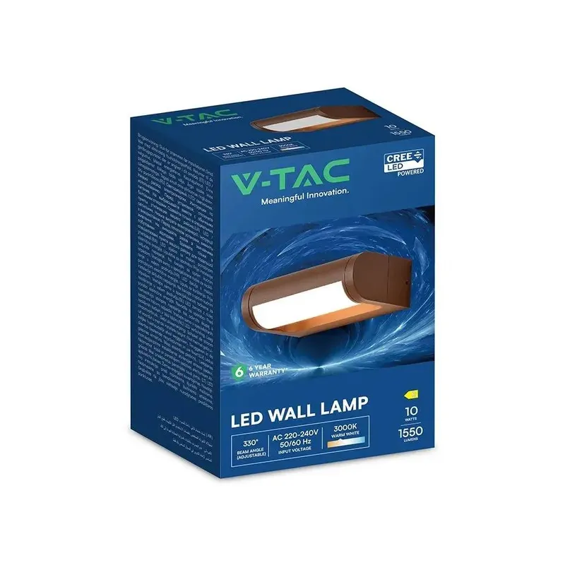 Kinkiet Ścienny Ogrodowy Elewacyjny V-TAC 10W CREE CHIP Regulowany IP65 Brąz Corten VT-120012-C 3000K 1550LM 6 Lat Gwarancji