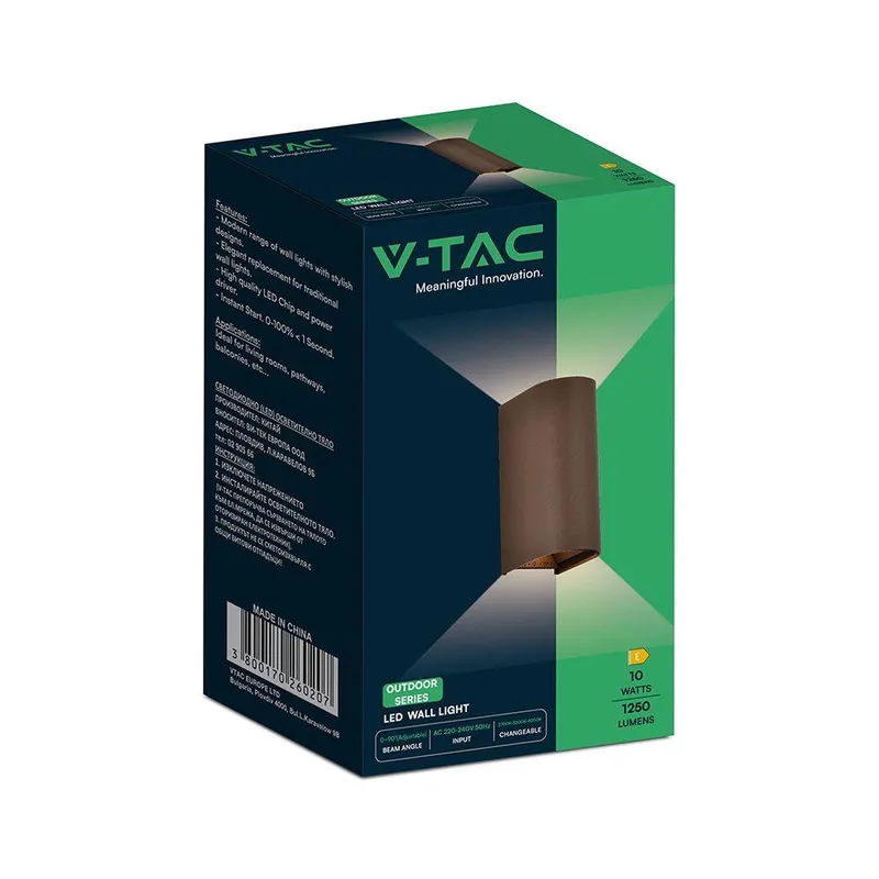Oprawa Ścienna V-TAC 10W LED COB Brąz Corten IP65 CCT Zmiana Barwy VT-120113 2700K-3200K-4000K 1250LM