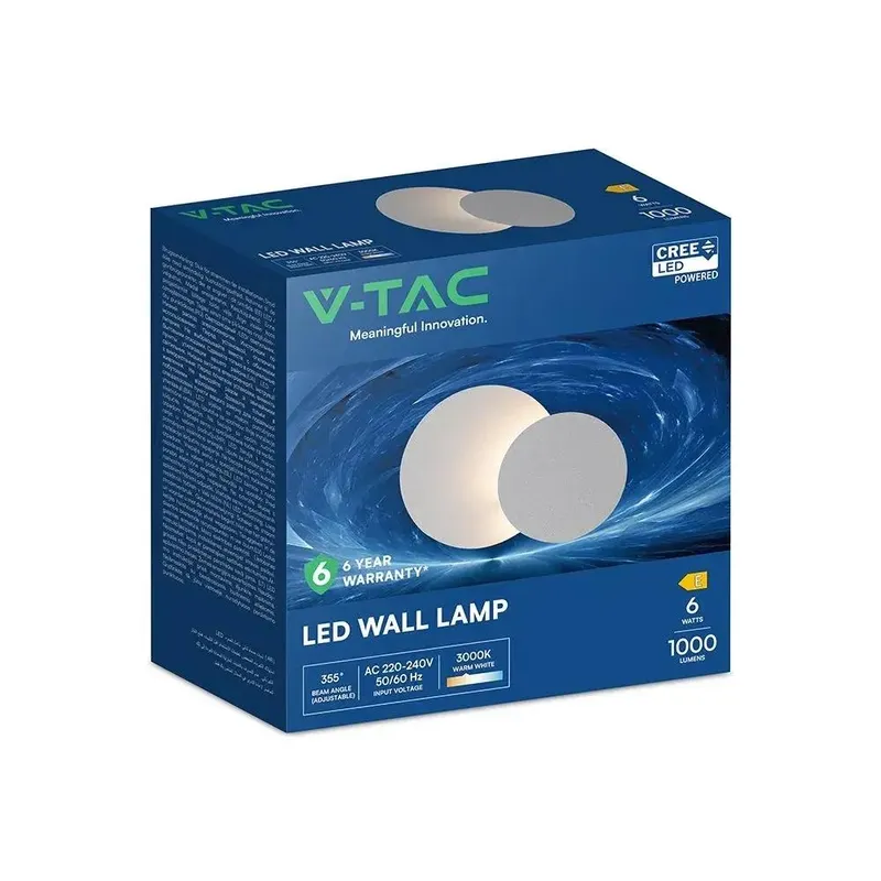 Kinkiet Ścienny V-TAC 6W LED CREE CHIP VT-120009 3000K 1000LM 6 Lat Gwarancji - Biały