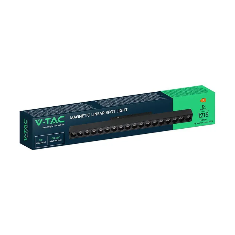 Oprawa Szynoprzewód 48V V-TAC 15W 48V 36ST LED 33cm VT-41022 4000K 1215LM 3 Lata Gwarancji - Czarna