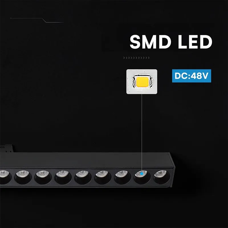 Oprawa Szynoprzewód 48V V-TAC 20W 48V 36ST LED 44cm VT-41023 6400K 1660LM 3 Lata Gwarancji - Czarna