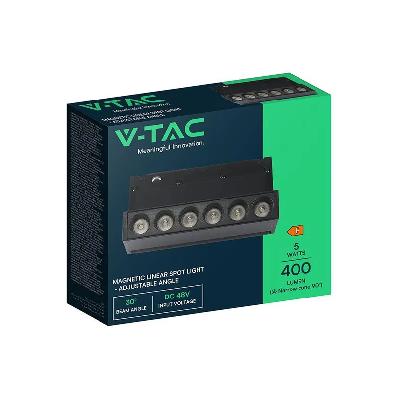 Oprawa Szynoprzewód 48V V-TAC 5W 48V 36ST LED 12cm Regulowana VT-41028 3000K 400LM 3 Lata Gwarancji - Czarna