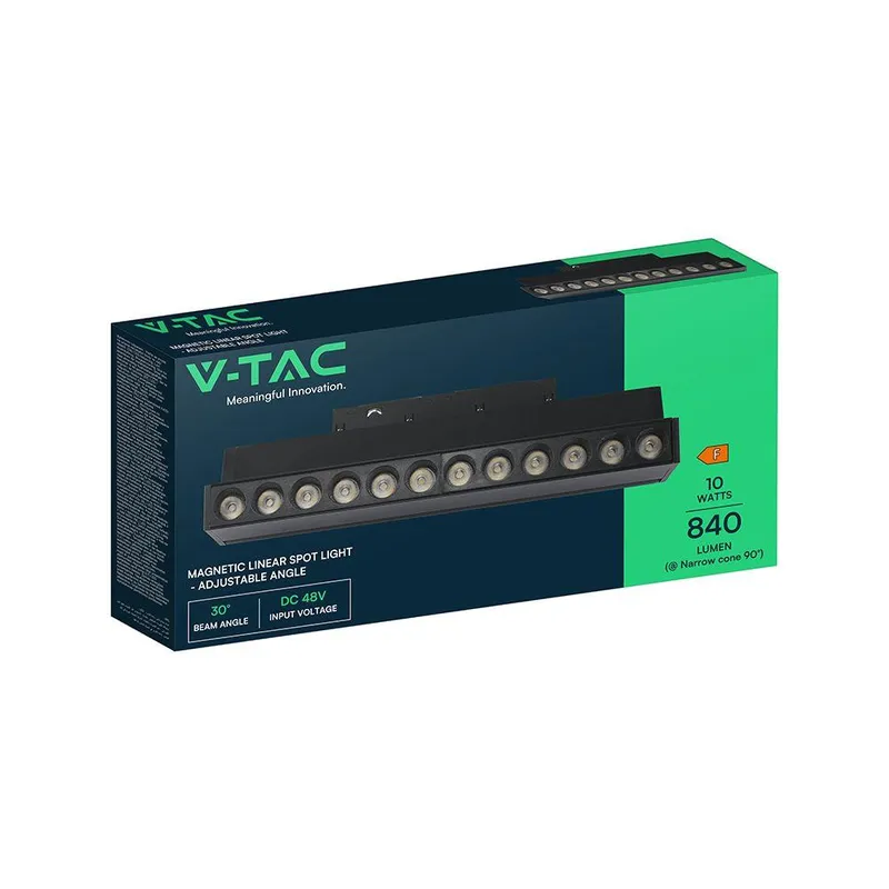 Oprawa Szynoprzewód 48V V-TAC 10W 48V 36ST LED 22cm Regulowana VT-41029 3000K 840LM 3 Lata Gwarancji - Czarna