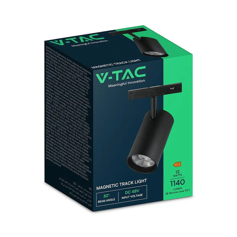 Oprawa Szynoprzewód 48V V-TAC 12W 48V LED Projektor VT-40020 3000K 1140LM 3 Lata Gwarancji - Czarny
