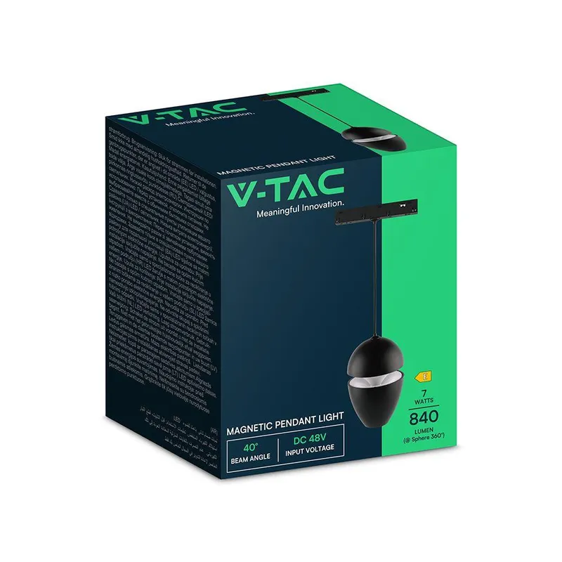 Oprawa Szynoprzewód 48V V-TAC 7W 48V LED Zwieszana VT-40009 4000K 840LM 3 Lata Gwarancji - Czarna