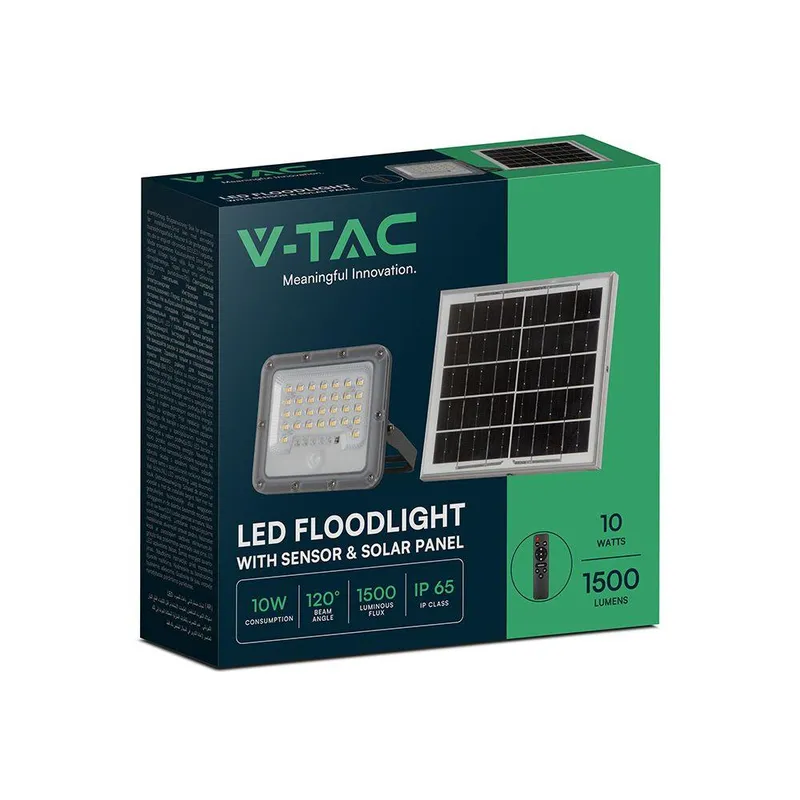 Naświetlacz LED Solarny V-TAC 10W Czujnik Pilot Auto Timer IP65 150LM/W IP65 VT-44048 6000K 1500LM - Czarny