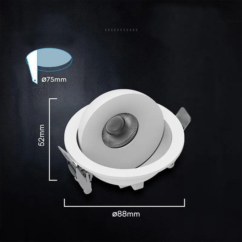 Oprawa V-TAC LED CREE Uchylny Downlight Wpuszczany 12W CRI90+ CCT IP44 VT-110011CCT 3000K-4000K-6500K 800LM 6 Lat Gwarancji - Biała