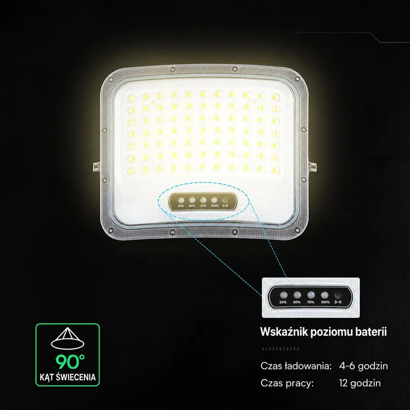 Naświetlacz LED Solarny V-TAC 25W Pilot Auto Timer IP65 CCT VT-305W 3000K-4500K-6500K 2000LM - Czarny