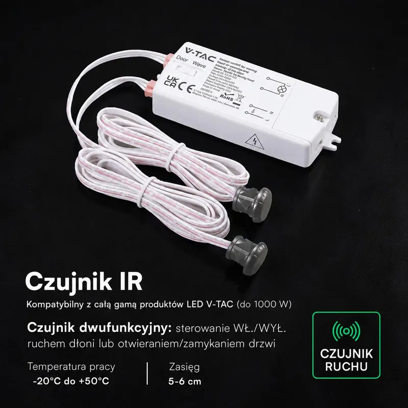 Czujnik Ruchu Na Ruch Ręki Z Przewodem MAX.1000W LED Dwa Sensory V-TAC VT-8159-2 5 Lat Gwarancji