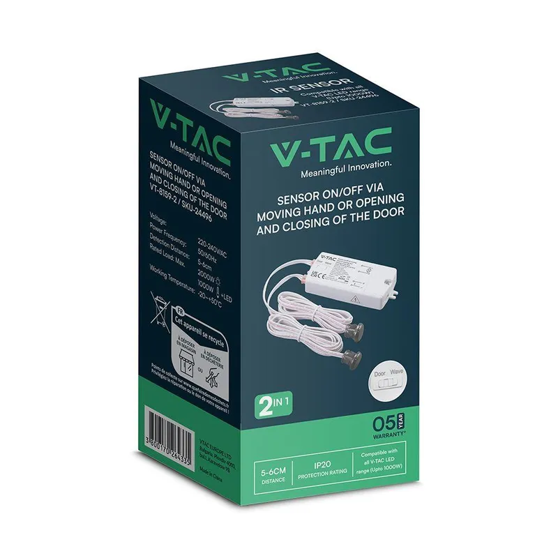 Czujnik Ruchu Na Ruch Ręki Z Przewodem MAX.1000W LED Dwa Sensory V-TAC VT-8159-2 5 Lat Gwarancji