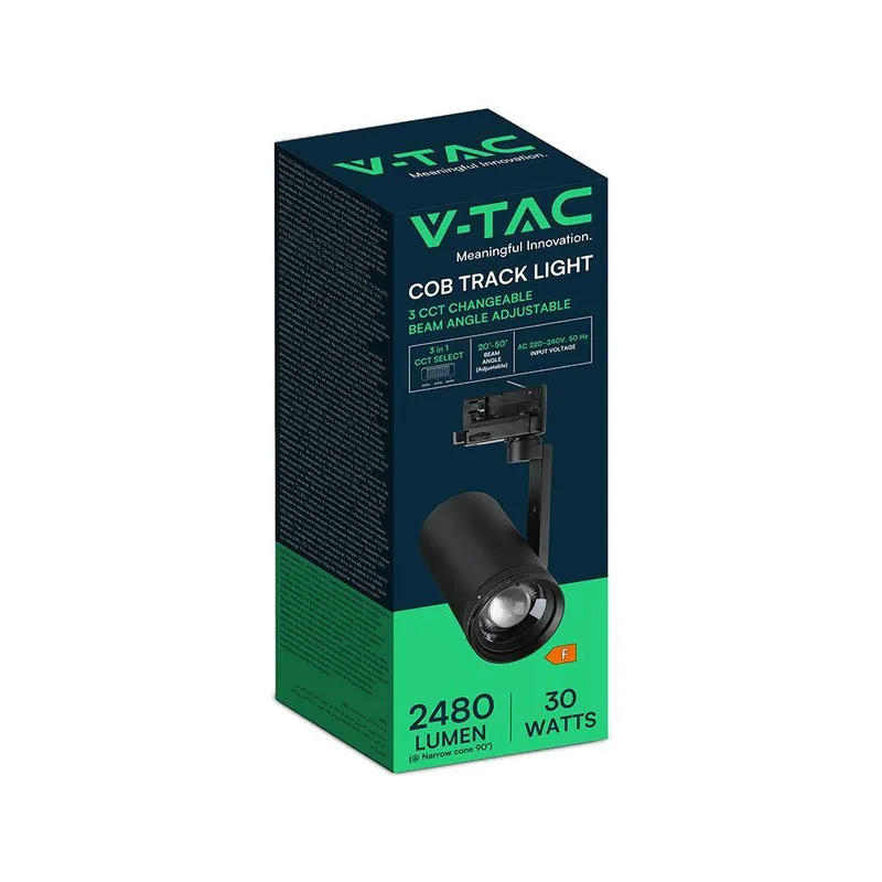 Oprawa Szynoprzewód 3F V-TAC 30W LED Regulowany Kąt 25-50STOPNI CCT VT-18031CCT 3000K-4200K-6400K 2480LM - Czarna