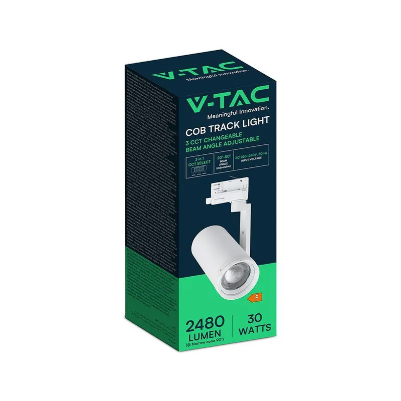 Oprawa Szynoprzewód 3F V-TAC 30W LED Regulowany Kąt 25-50STOPNI CCT VT-18031CCT 3000K-4200K-6400K 2480LM - Biała