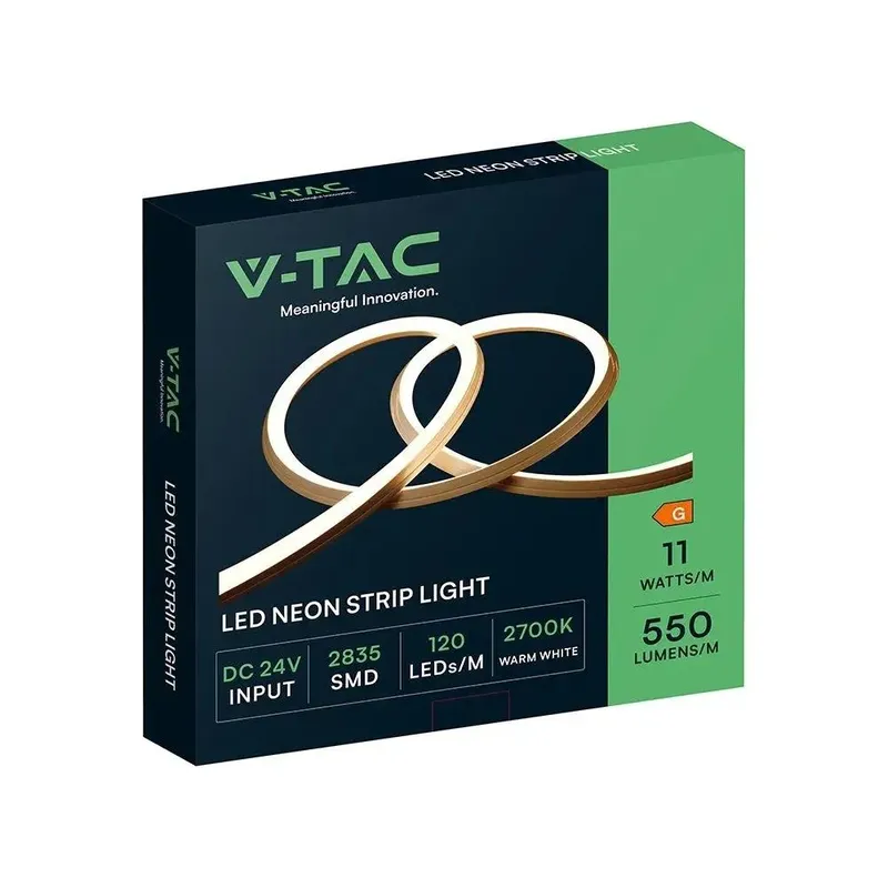 Neon Flex LED V-TAC 24V 10mb 11W/M 120LED/M CRI90 IP65 VT-567 2700K 550