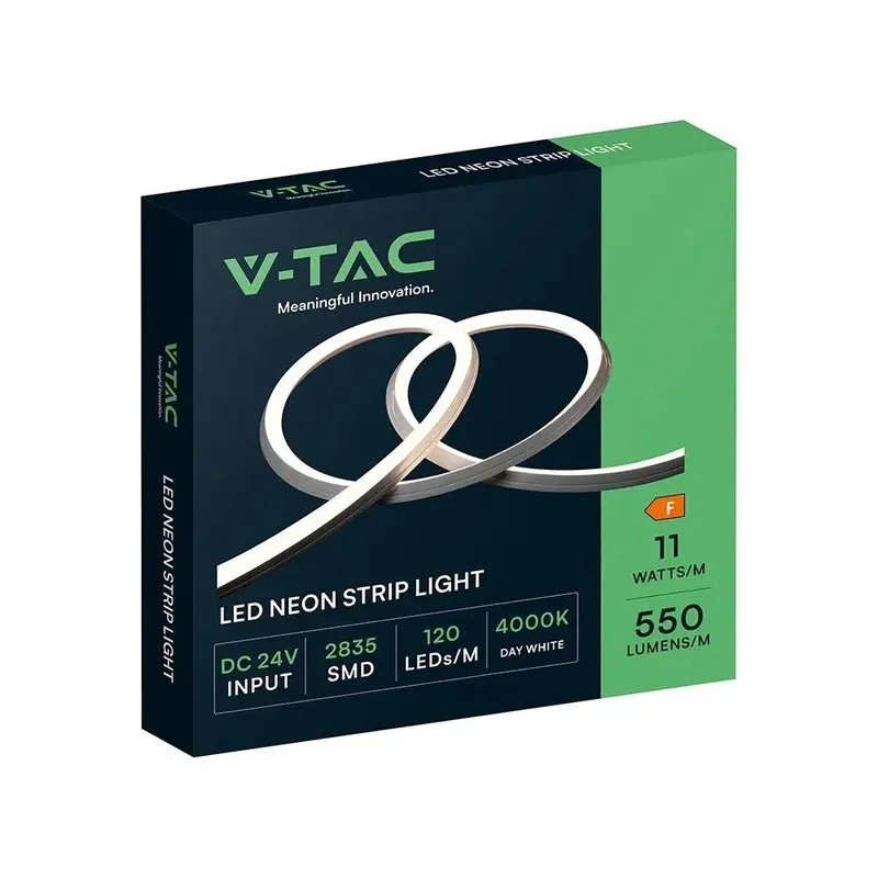 Neon Flex LED V-TAC 24V 10mb 11W/M 120LED/M CRI90 IP65 VT-567 3000K 550