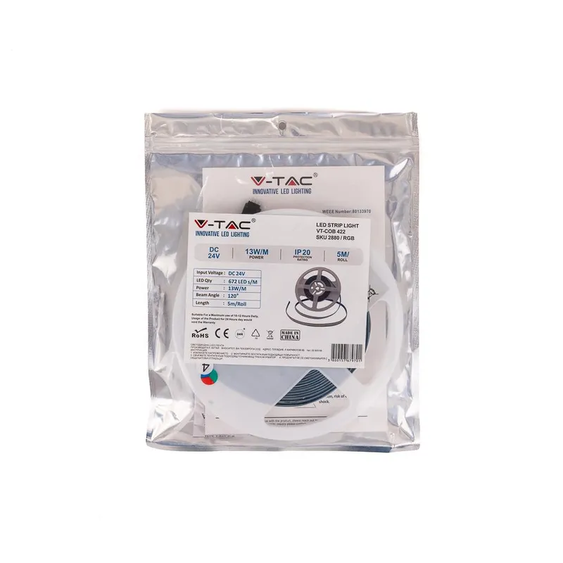 Taśma LED V-TAC Bezpunktowa COB 420LED 24V IP20 5mb 13W/M VT-COB RGB