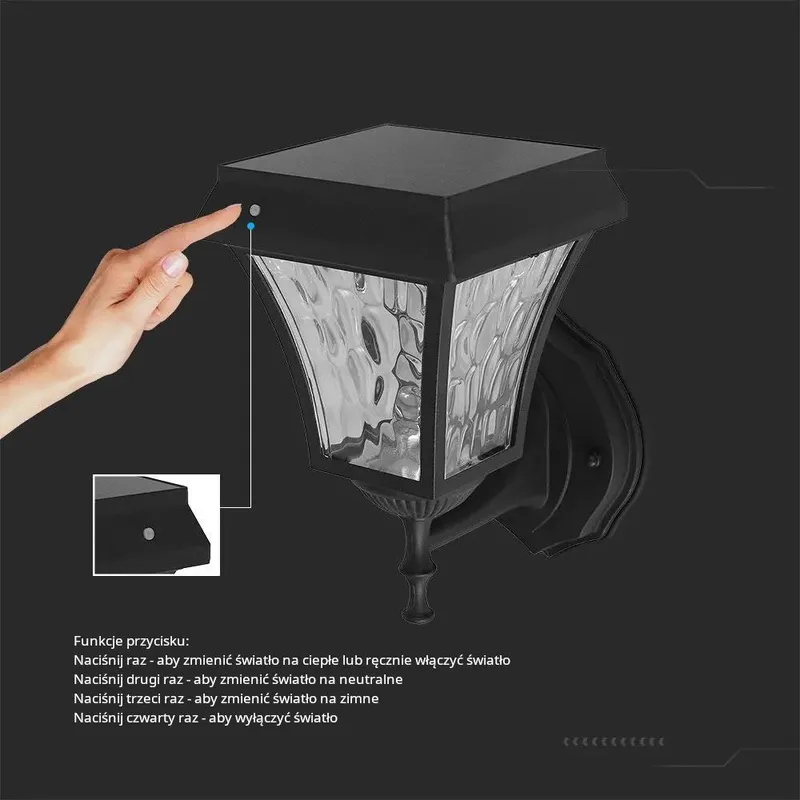 Kinkiet Ogrodowy Ścienny Solarny V-TAC 2W LED IP44 VT-982-S 3000K-4500K-6000K 110LM 3 Lata Gwarancji